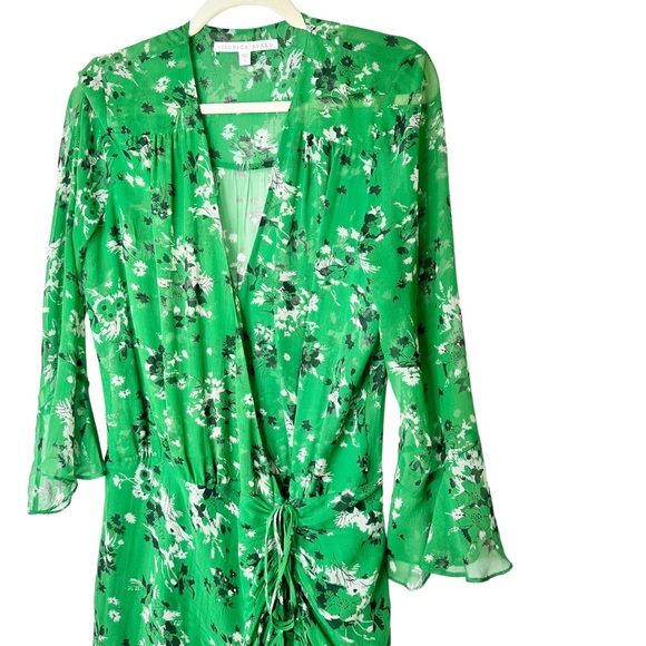 Veronica Beard Sean Floral-print Silk Dress Green Multi Ruched Bell Sleeves 8 - Picture 9 of 15
